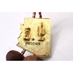 Arizona State Bolo Tie Phoenix Cactus Skeleton w/ Jewels Hazelnuts Western Vtg